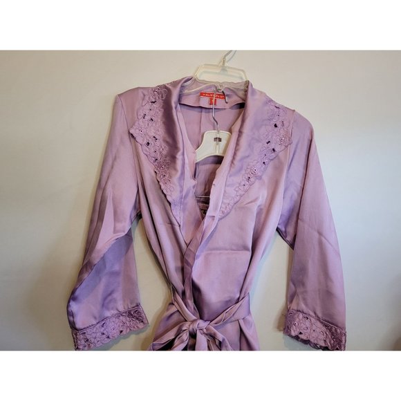 Vintage Halston III Purple Pajamas 2 Piece Set Tie Close Top Elastic Waist Pants - Picture 3 of 9
